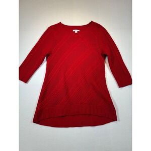 New York & Company Red Cable Knit Tunic Sweater Womens Long Sleeve